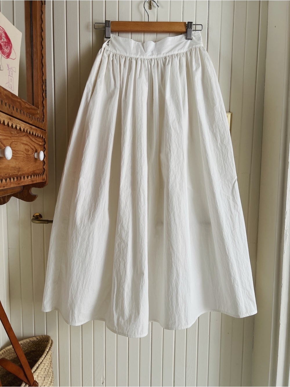 Jesse Kamm Ranch Skirt | White Full Midi Gathered Waist Skirt | Size S - Picture 4 of 6